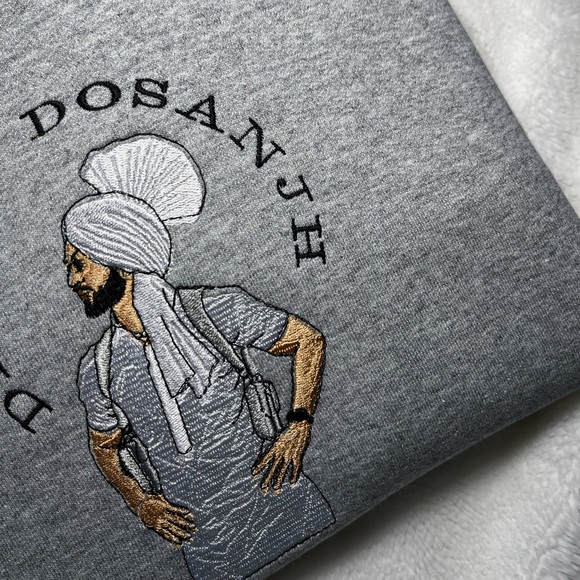 UNISEX DILJIT DOSANJH CUSTOM EMBROIDERED GREY HOODIE - Picture 2 of 3